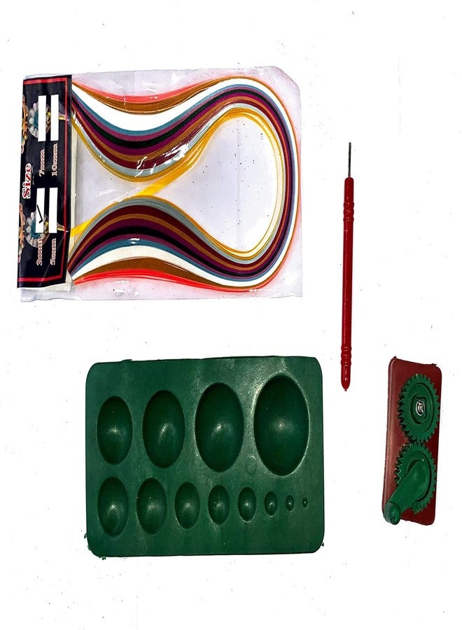 KHUSHA CREATIONS Quilling Kit/Multicolor Quiling Strips 3mm (100 Strips Approx.) with Quiling Needle, Quiling Tray and Quiling Crimper/DIY Kit